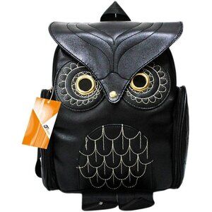 New Small Black Pu Leather Owl Backpacks Fashion Casual Satchel Purse for Women